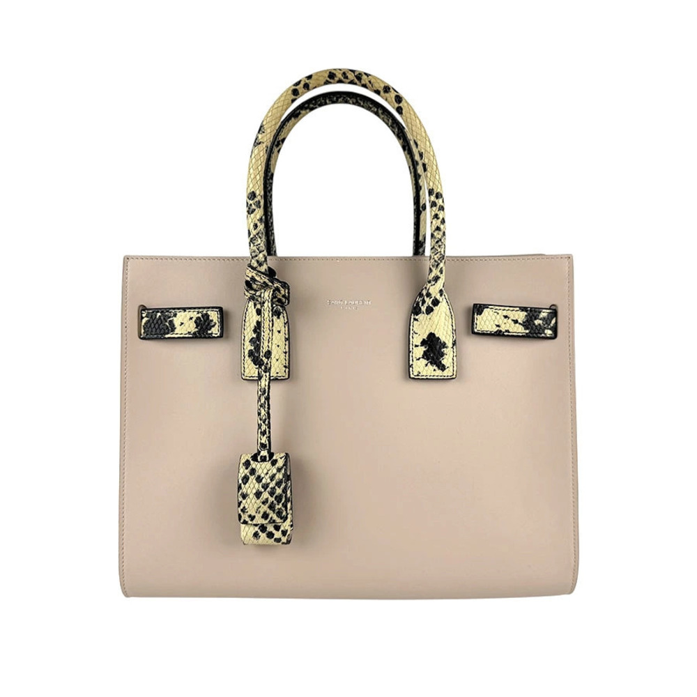 Saint Laurent 2way Shoulder Bag Sac de Jour Embossed Leather Pink Ivory White